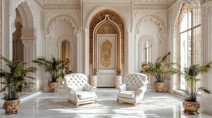 A refined living room with luxurious furniture and neutral tones, perfect for showcasing classic and premium interior designs.