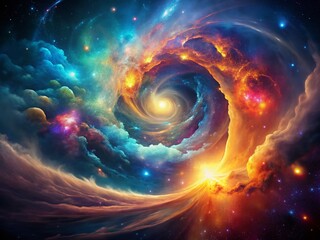 Aerial View of Electron, Proton, Neutron Atomic Structure; Abstract Quantum Physics Illustration