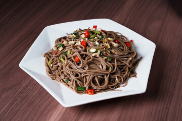 Soba soba on a white plate