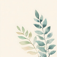 Vertical border, Asparagus Fern Leaf, with minimal details and a simple illustration. Watercolor botanical banner for the design of invitations, cards, congratulations.
