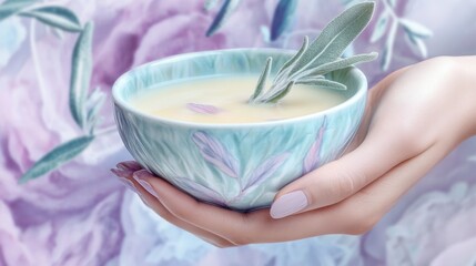 Delicate Floral Soup in a Hand-Held Bowl