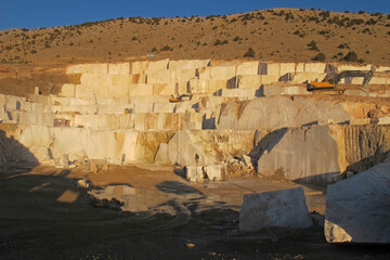 Aerial panorama of marble quarries in Burdur, Turkey. Marble quarry top view. Marble quarry in high...