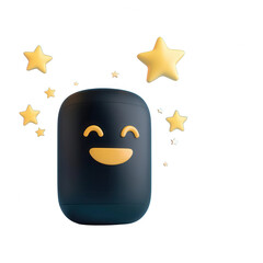 Cheerful device with a smiling face and stars, adding joy to your everyday life., isolated on a transparent background.