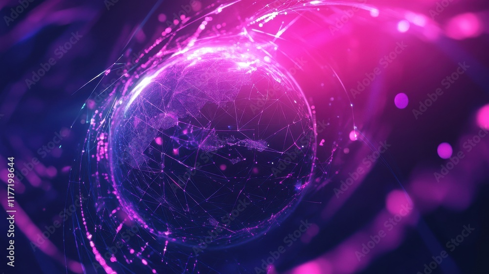 Poster technology image of globe. abstract polygonal shapes. background with connecting dots and lines. gra