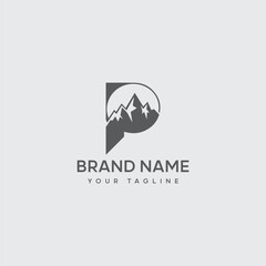 Obraz premium Initial P monogram alphabet with the mountain peak.vector template logo