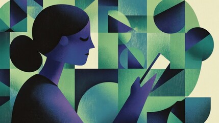 Abstract Geometric Woman with Mobile Phone
