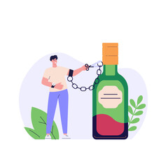 Stop drinking illustration. Drunk person suffering from alcoholic drinks. Concept of alcohol addiction, sober, healthy lifestyle without alcohol. Vector flat cartoon design for web banners