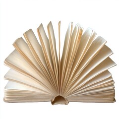 Open book displaying multiple pages in a fan arrangement with a light background