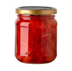 Red pickled ginger in a glass jar
