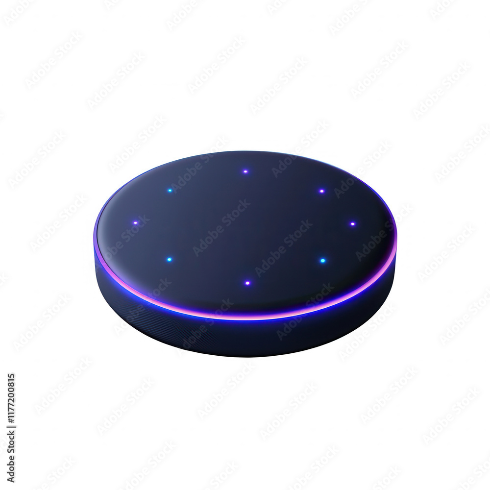 Poster futuristic smart speaker with led lights for voice interaction and control., isolated on a transpare