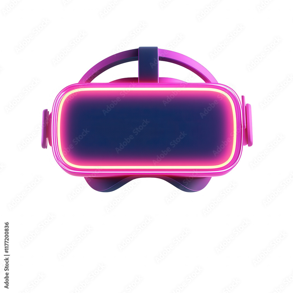 Poster futuristic virtual reality headset with glowing neon design and modern features., isolated on a tran
