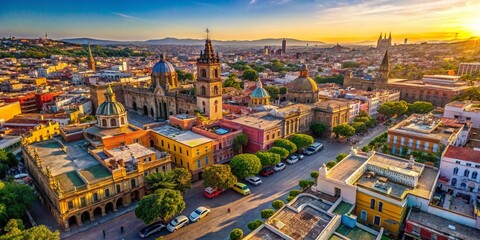 Obraz premium Aerial View of Guadalajara's Historic Center, Colorful Buildings and Streets
