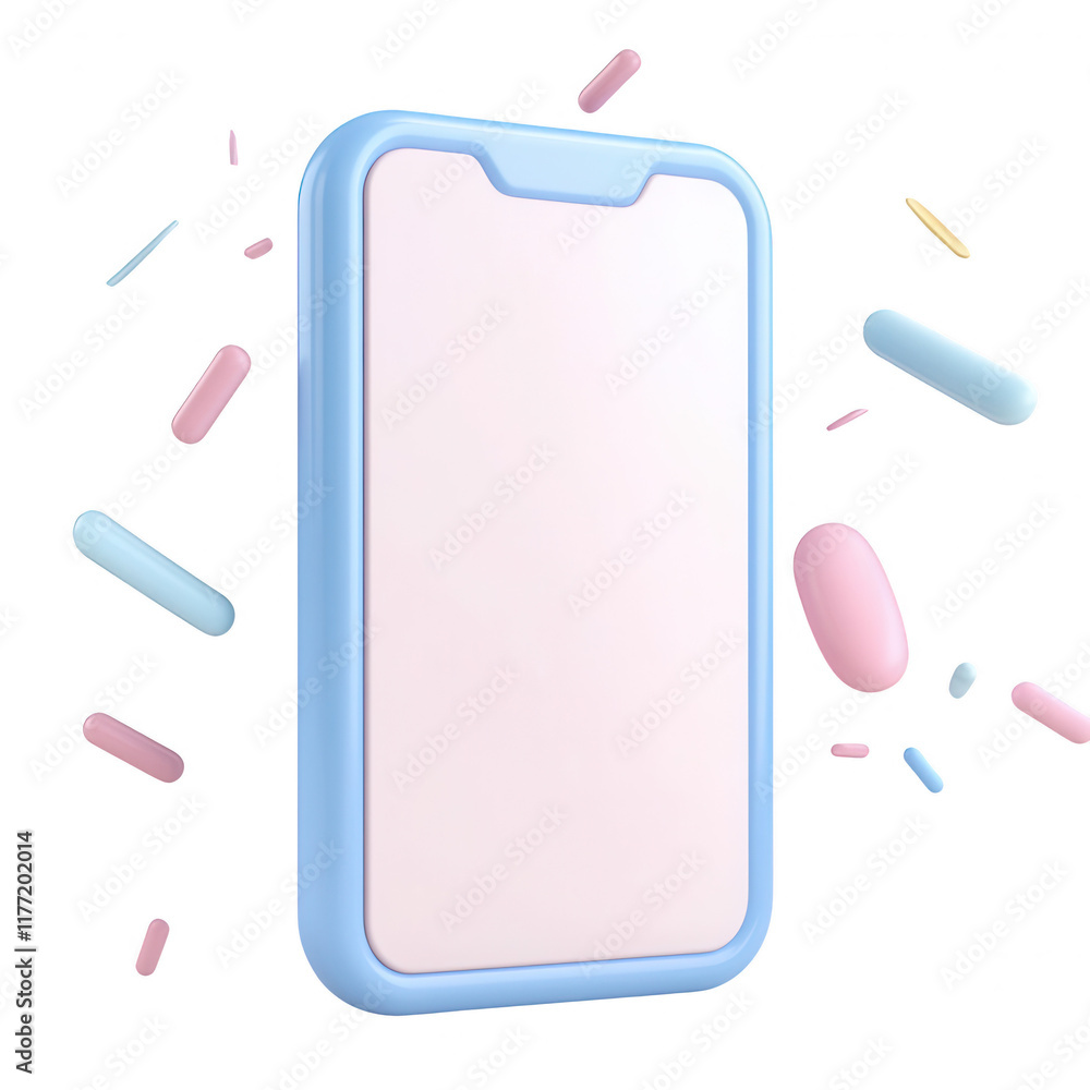 Poster stylish smartphone design with colorful abstract elements around it., isolated on a transparent back