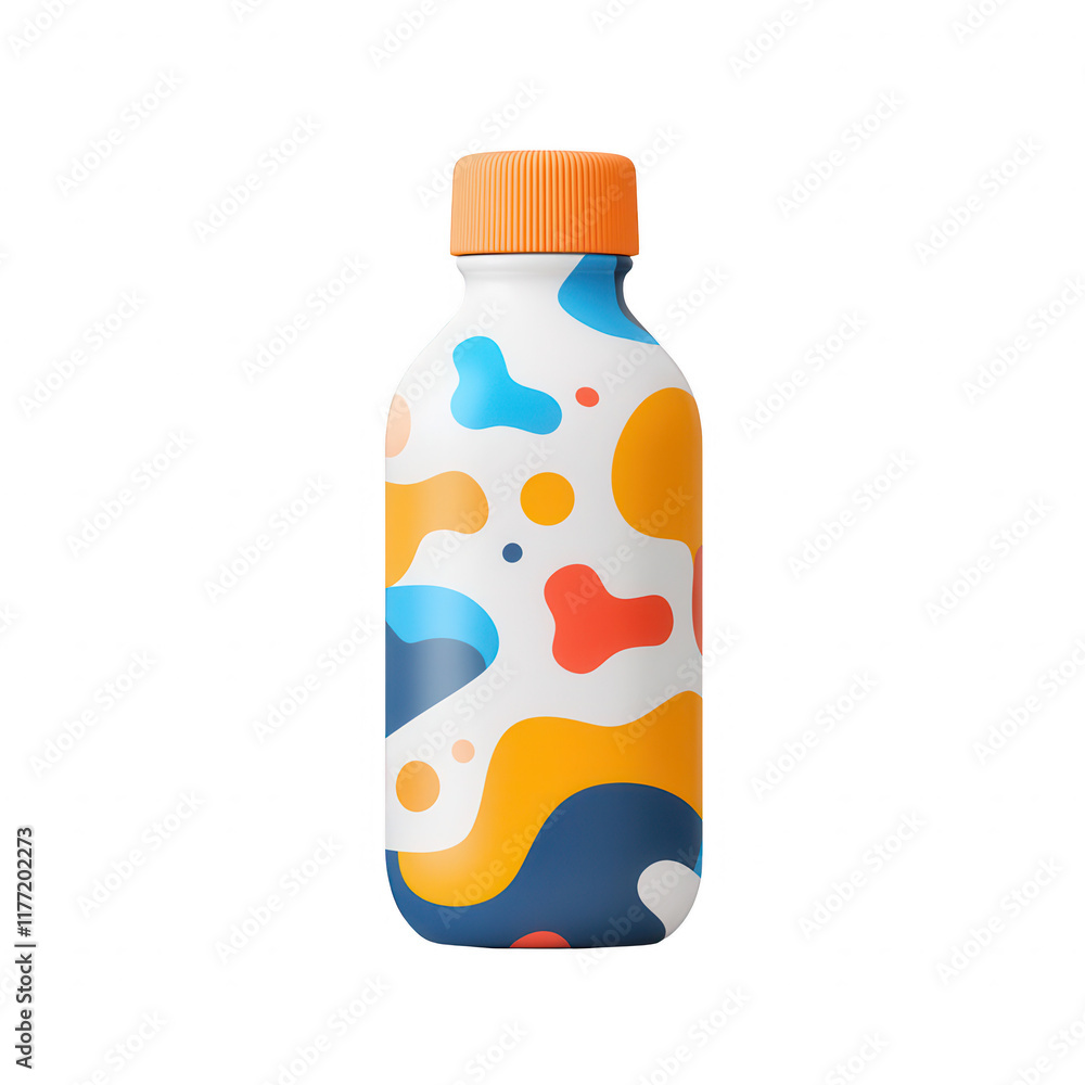 Poster vibrant and modern design water bottle with colorful abstract patterns., isolated on a transparent b