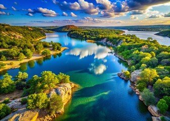 Aerial View of Inks Lake, Texas: Stunning Texas Hill Country Landscape