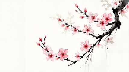 Serene watercolor cherry blossom branch art asian style