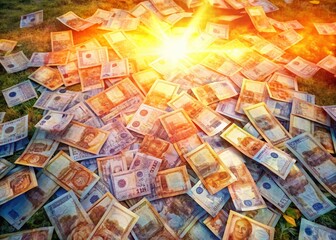 Fototapeta premium Aerial View of Lao Kip Banknotes Scattered on the Ground, Laos