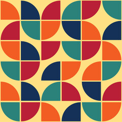 Obraz premium Patrón geométrico retro con formas semicirculares y colores vibrantes, diseño vintage inspirado en los años 70