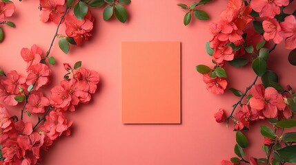 Obraz premium Rose gold tones and a bright floral border combine for a sophisticated card design. Flat lay, top view.