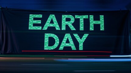 Fototapeta premium Earth Day digital banner with neon lights
