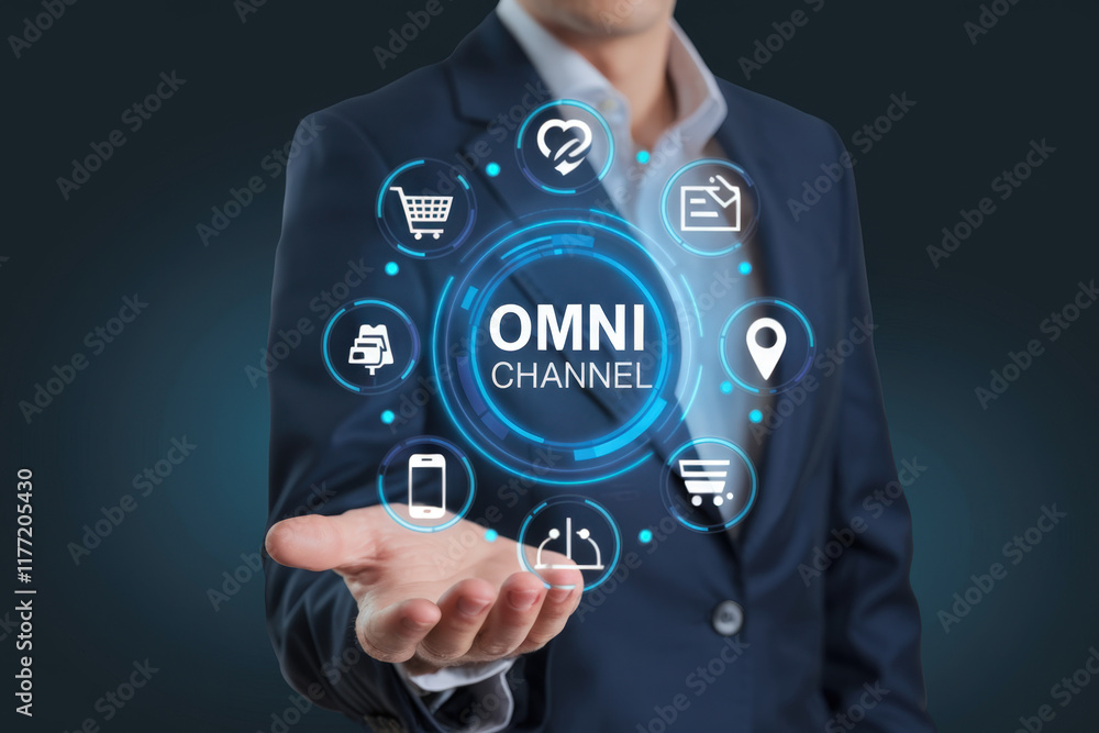 Poster comprehensive overview of the omni channel marketing concept for enhanced customer engagement and se