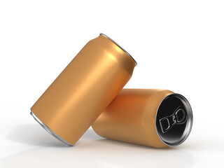 3D realistic aluminum gold metallic beverage products packaging container. For presentation branding juice, beer, energy, cola, soda, coffee, cocktail or drink can mockup isolated on background