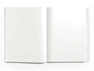 Open Magazine or Book cover mockup design isolated on white background. Blank template for presentation a publisher, notebook, catalogs, brochures, magazines, diary, journal, booklet or publication