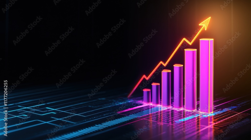 Aufkleber a vibrant graphic showing a rising bar chart with an upward trend line, symbolizing growth and data 