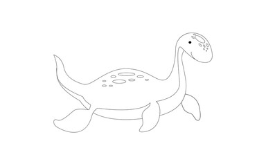 Outline cute plesiosaur. Outline cartoon dinosaur. Children s illustration of prehistoric animal