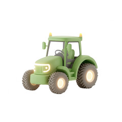 Obraz premium A vibrant green cartoon tractor with oversized tires and glowing headlights., isolated on a transparent background.