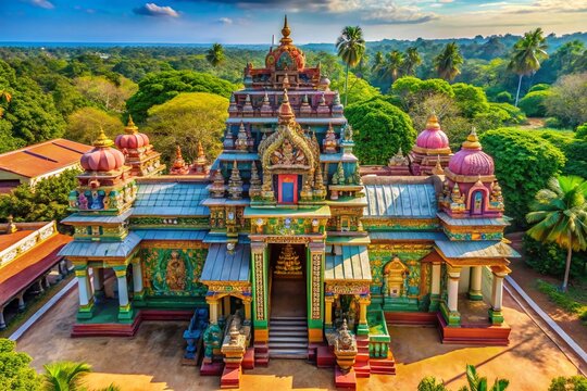 Aerial View of Murugan Temple Entrance, Chilaw, Sri Lanka - Drone Photography