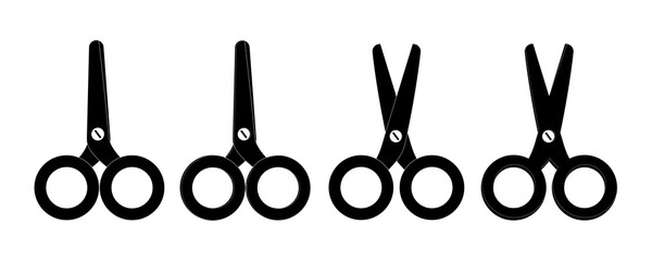 Set of black scissors. Scissors open and closed. Sewing decor, elements