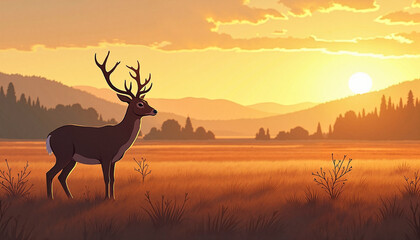 Alert roe deer standing in open field at dusk, nature's tranquility