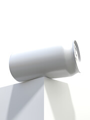 3D realistic aluminum metal beverage products packaging container on podium. For presentation branding juice, beer, energy, cola, soda, coffee, cocktail or drink can mockup isolated on background