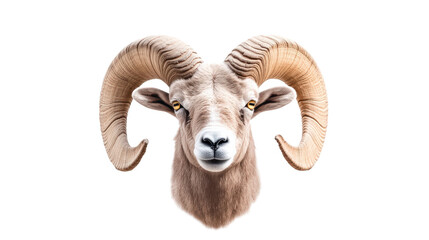 Realistic ram head with large curved horns