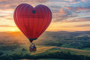 Obraz premium Heart-Shaped Hot Air Balloon at Sunrise
