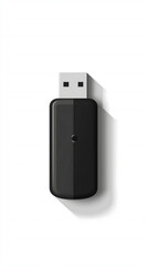 sleek black USB wireless adapter is shown against a white background It has a USBA connector and a small dark button on its surface It appears to be compact and designed for easy portability