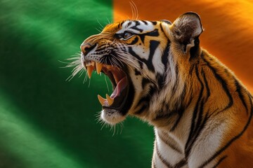 India National Tiger Roaring Portrait in Vibrant Background.