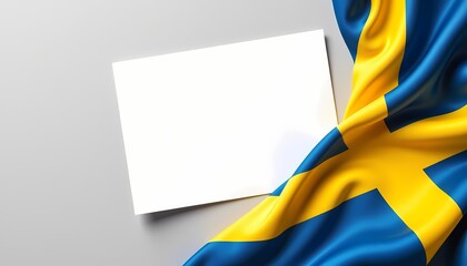 Swedish flag with blank white card on textured background