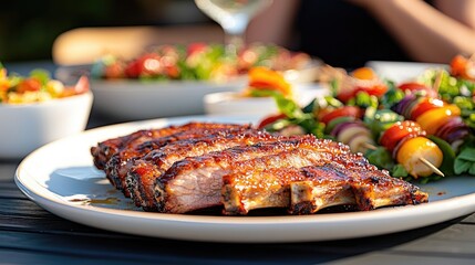 Delicious Grilled Ribs with Colorful Fresh Vegetables