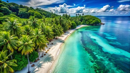 Obraz premium Aerial View of Pristine Tropical Beach, Turquoise Water, White Sand