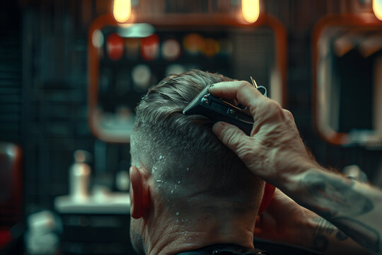 Skilled hands: Barbers using clippers to trim a clients hair at the end of every title