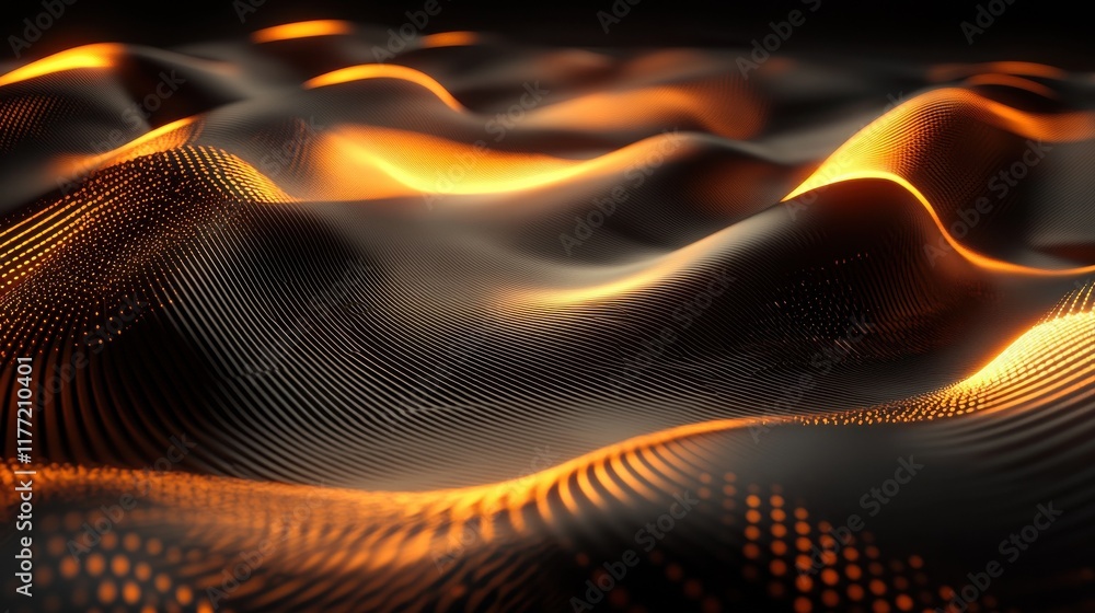 Poster abstract technological backdrop with glowing waves and geometrical figures and empty space for your 
