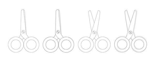 Set of white scissors. Scissors open and closed. Sewing decor, elements