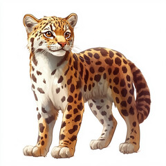 Realistic Illustration of a Spotted Wildcat in a Standing Pose

