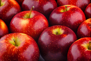 close up shot of a group of many freshness red apples with some yellow color marks