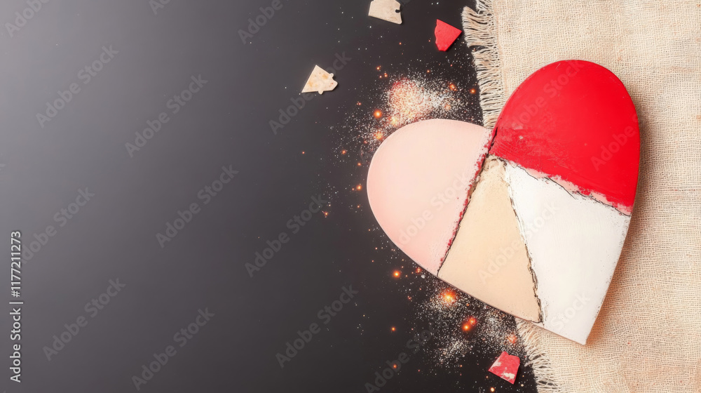 Poster modern geometric heart design featuring sharp, clean lines and vibrant colors. heart is partially br