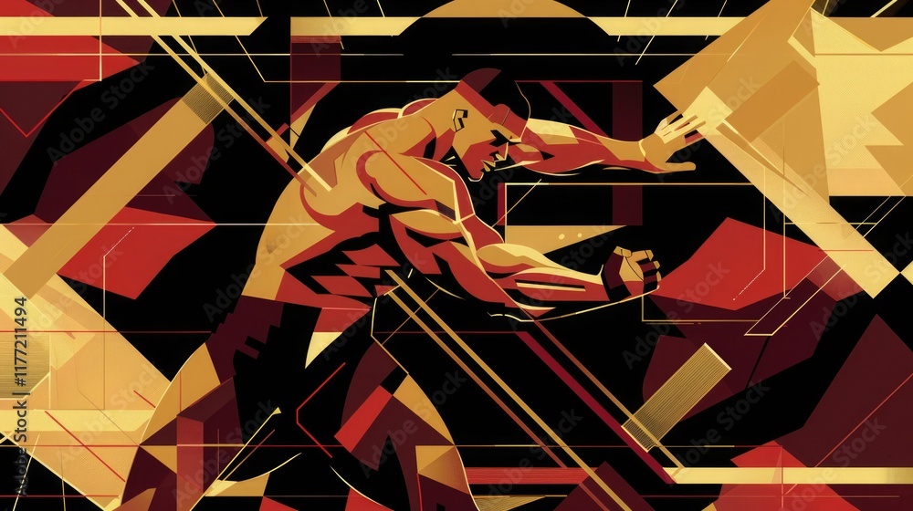 Aufkleber dynamic abstract representation of a powerful figure in motion against bold geometric patterns