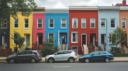 Obraz premium Urban renewal area with a series of row houses, highlighting modern architecture and community revitalization efforts.