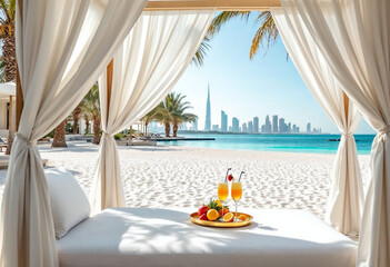 Luxurious beach retreat with a stunning Dubai skyline view